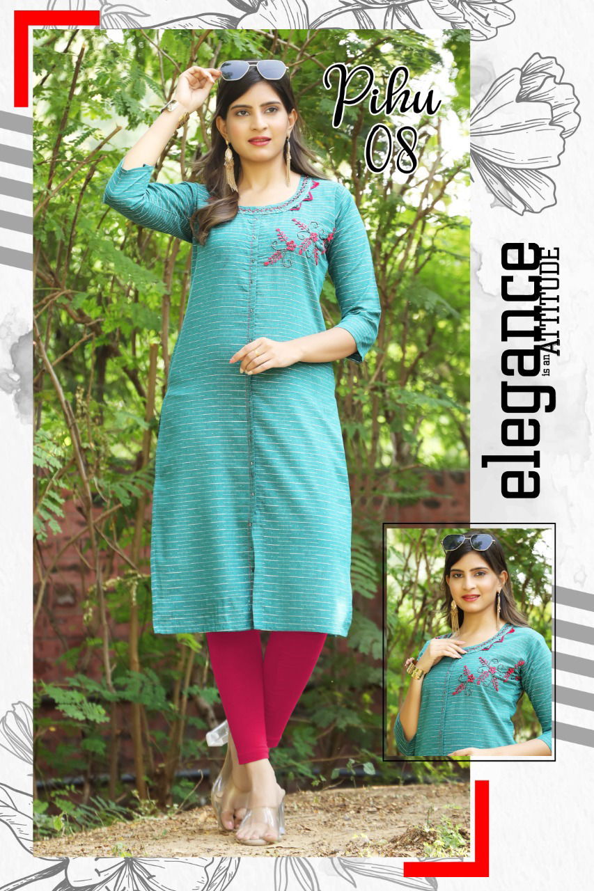Pihu Fancy Ethnic Wear Heavy Cotton Designer Kurti Collection